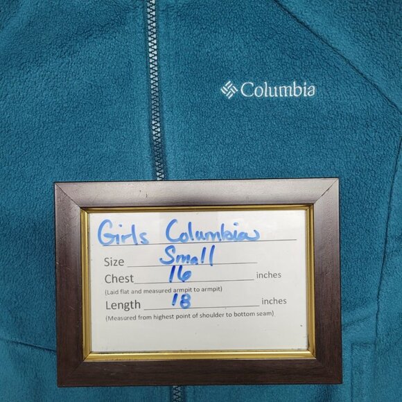 Columbia Fleece Zip Up Teal Blue Green Collar Girls Size Small Childrens School - Picture 6 of 9